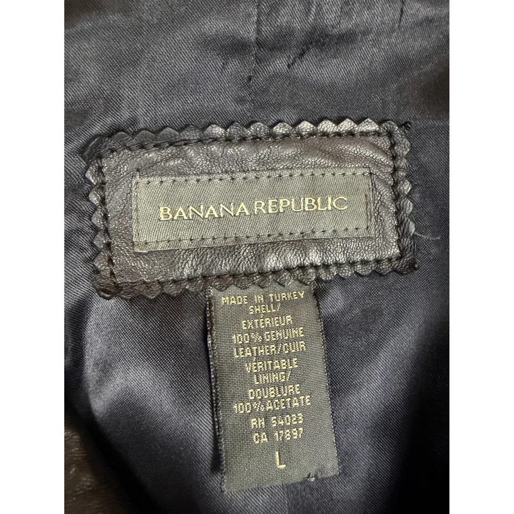 Vintage Banana Republic Soft Black Leather Jacket Y2K 2002 Vintage Moto Zip Sz L